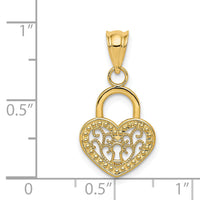 14K Polished Filigree Heart Lock Charm-K4033