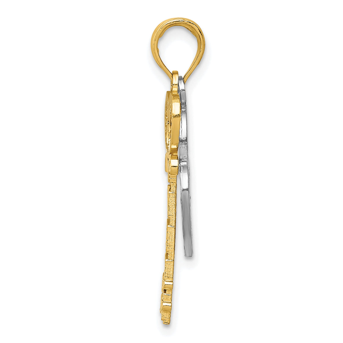 14K w/White Rhodium Moveable Filigree Heart Key and Lock Charm-K4034