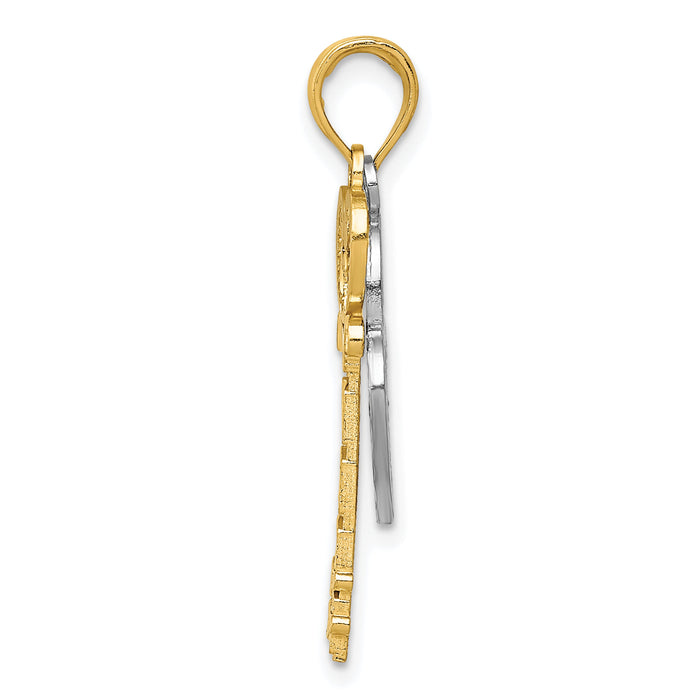14K w/White Rhodium Moveable Filigree Heart Key and Lock Charm-K4034