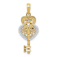 14K w/White Rhodium Moveable Filigree Heart Key and Lock Charm-K4034