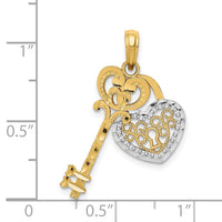 14K w/White Rhodium Moveable Filigree Heart Key and Lock Charm-K4034