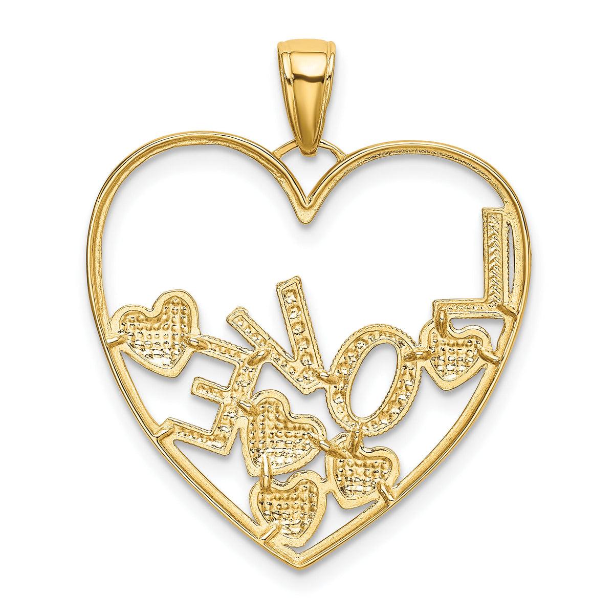 14K w/Rhodium LOVE and Floating Hearts Pendant-K4049