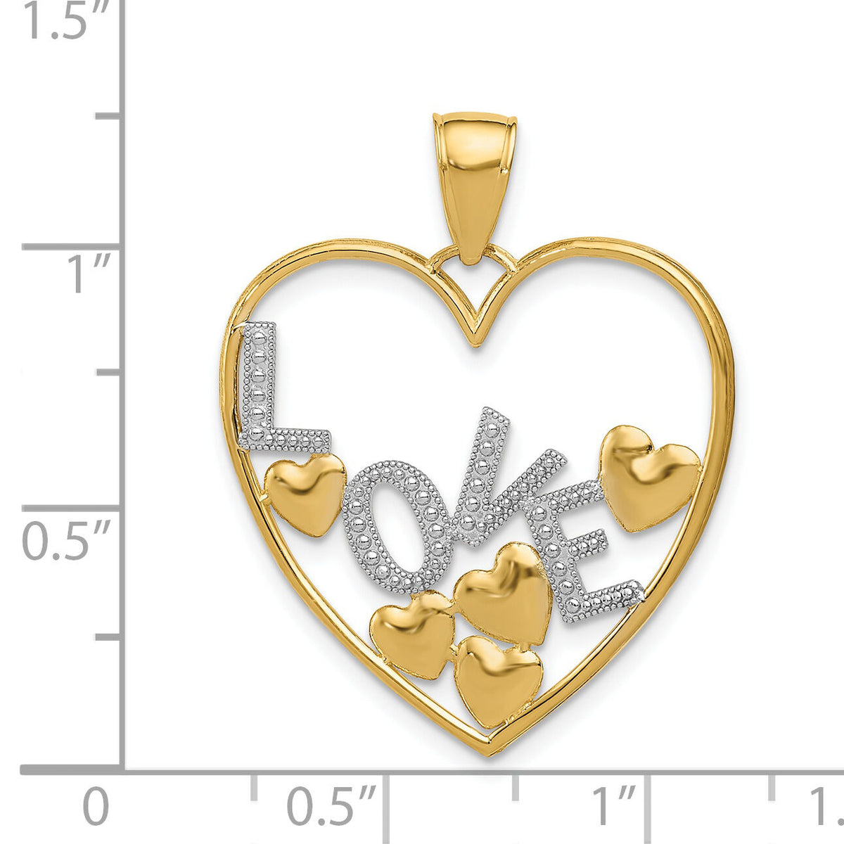 14K w/Rhodium LOVE and Floating Hearts Pendant-K4049