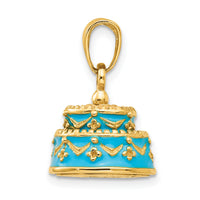 14K 3-D Aqua Blue Enameled HAPPY BIRTHDAY Cake Pendant-K4057
