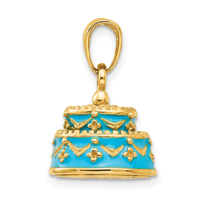 14K 3-D Aqua Blue Enameled HAPPY BIRTHDAY Cake Pendant-K4057