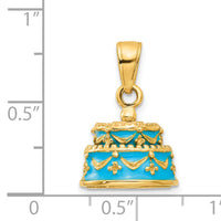 14K 3-D Aqua Blue Enameled HAPPY BIRTHDAY Cake Pendant-K4057