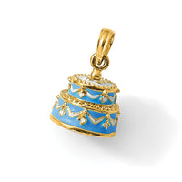 14K 3-D Aqua Blue Enameled HAPPY BIRTHDAY Cake Pendant-K4057