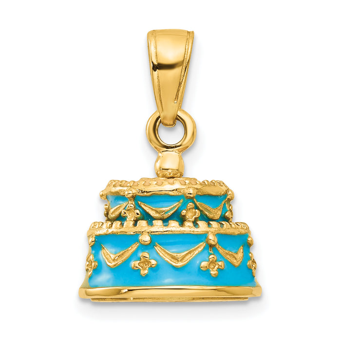 14K 3-D Aqua Blue Enameled HAPPY BIRTHDAY Cake Pendant-K4057