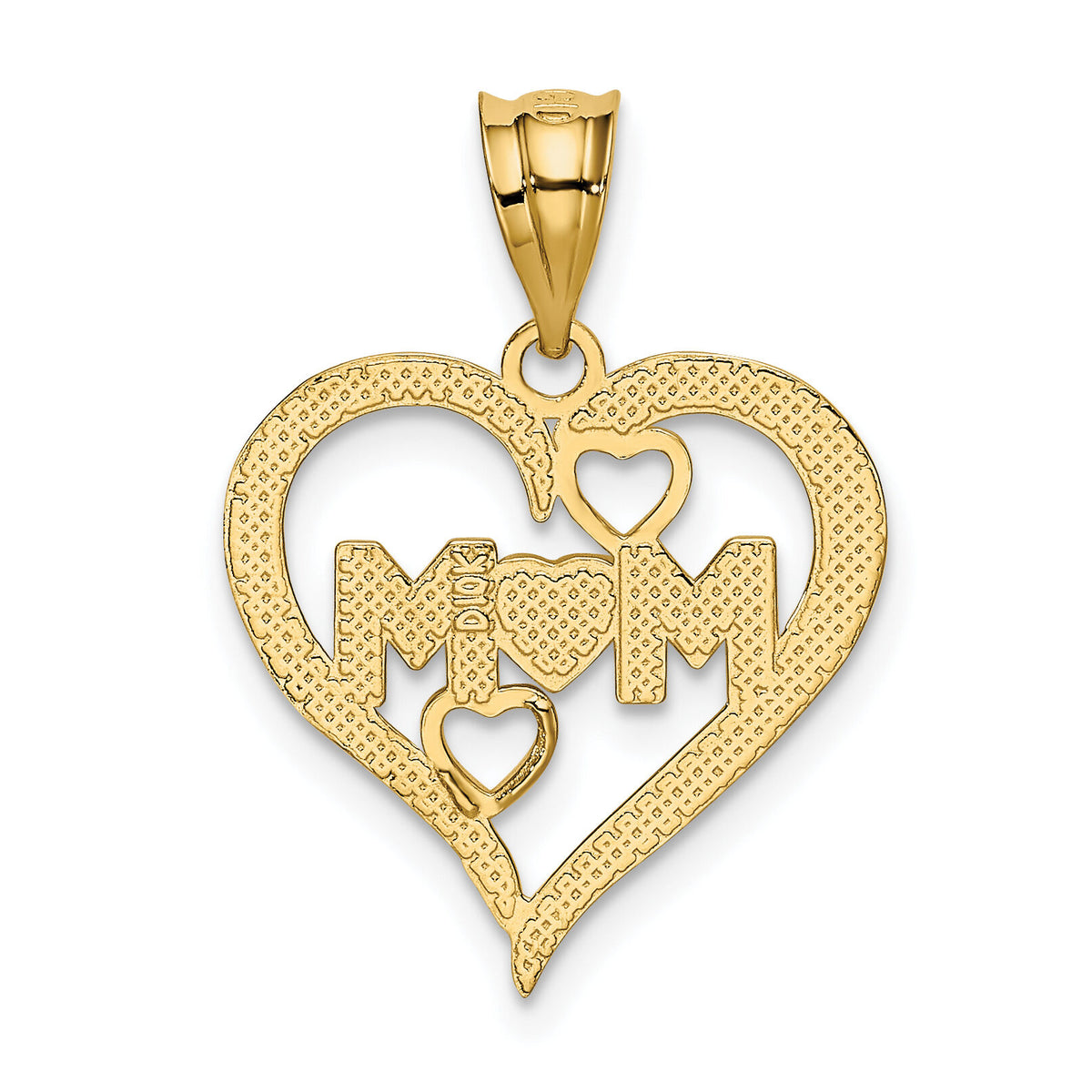14k and White Rhodium Diamond-cut Mom Heart Pendant-K4068