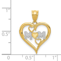 14k and White Rhodium Diamond-cut Mom Heart Pendant-K4068