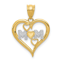 14k and White Rhodium Diamond-cut Mom Heart Pendant-K4068
