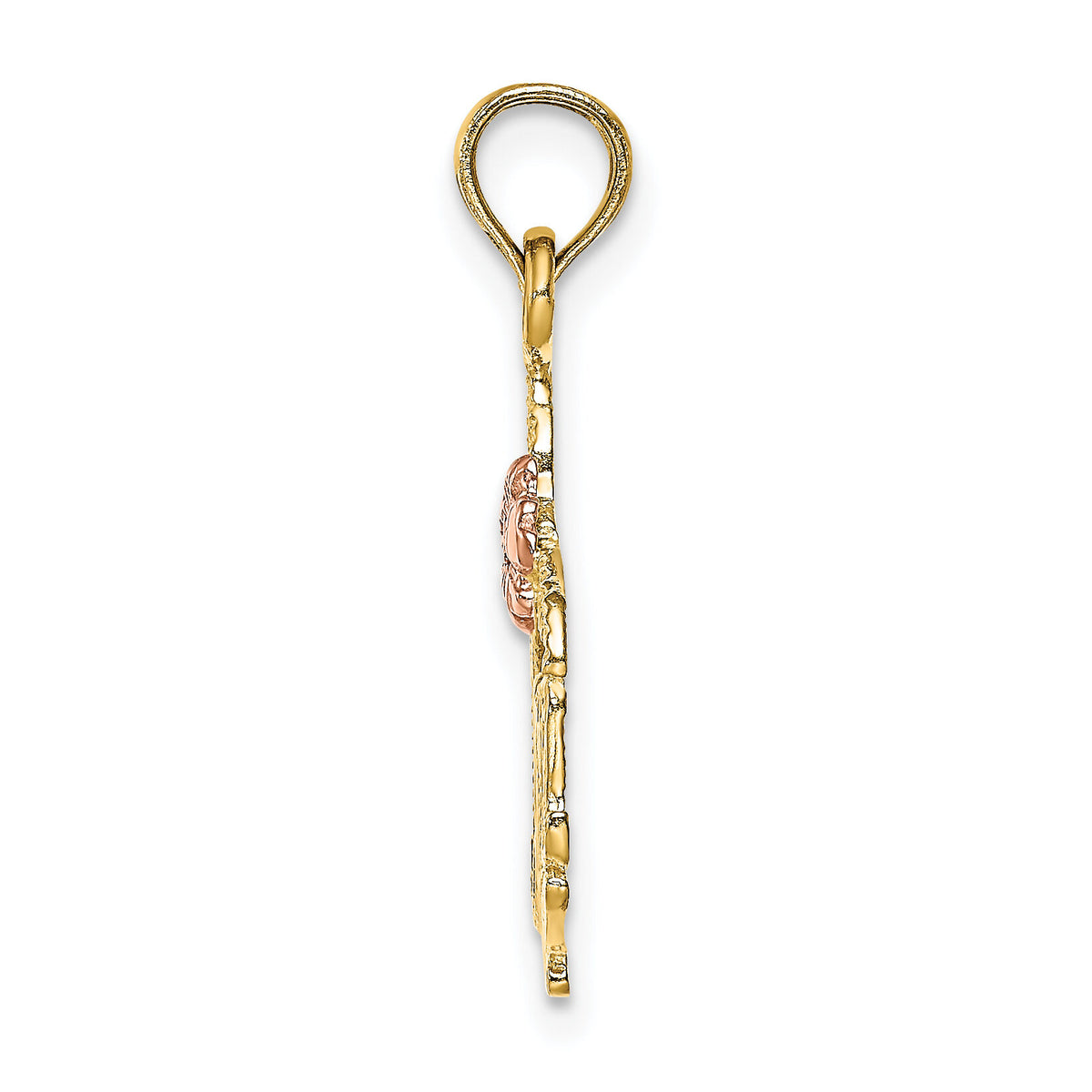 14K Two-tone Polished MOM and Flower Pendant-K4069
