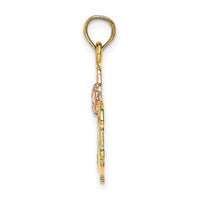 14K Two-tone Polished MOM and Flower Pendant-K4069
