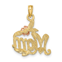 14K Two-tone Polished MOM and Flower Pendant-K4069