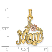 14K Two-tone Polished MOM and Flower Pendant-K4069