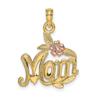 14K Two-tone Polished MOM and Flower Pendant-K4069