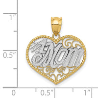 14k and White Rhodium Filigree #1 Mom Heart Pendant-K4076