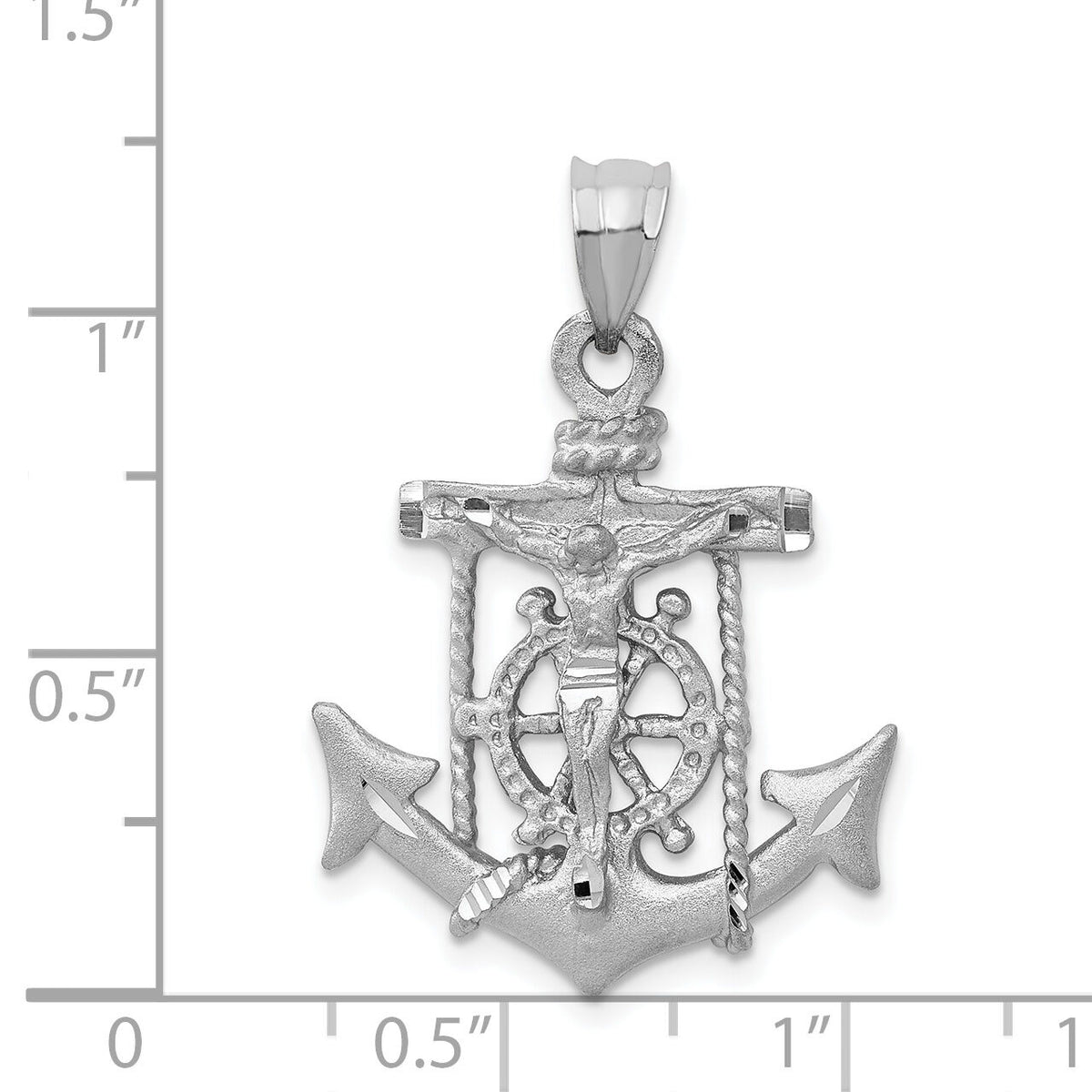 14k White Gold Mariners Crucifix Pendant-K408