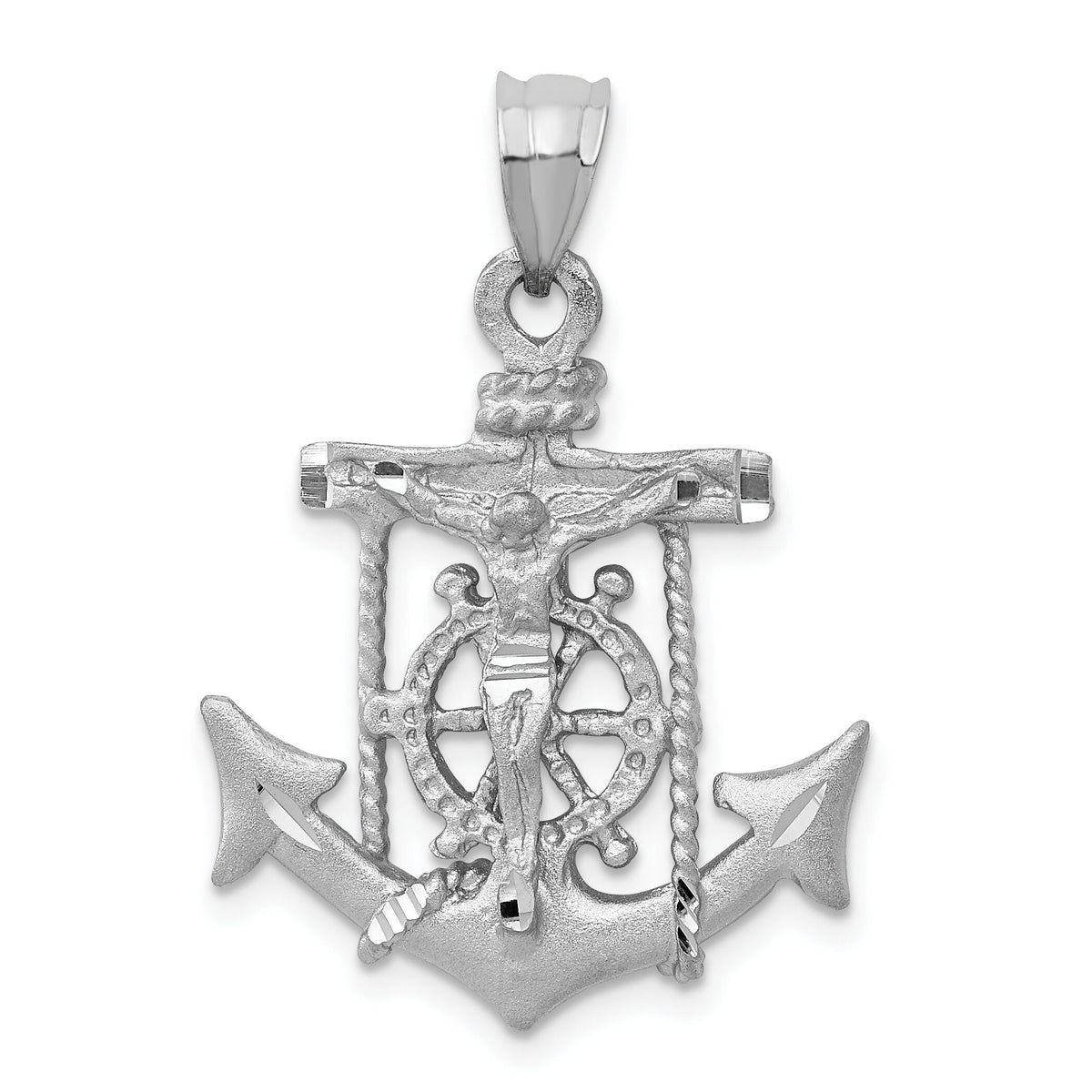 14k White Gold Mariners Crucifix Pendant-K408