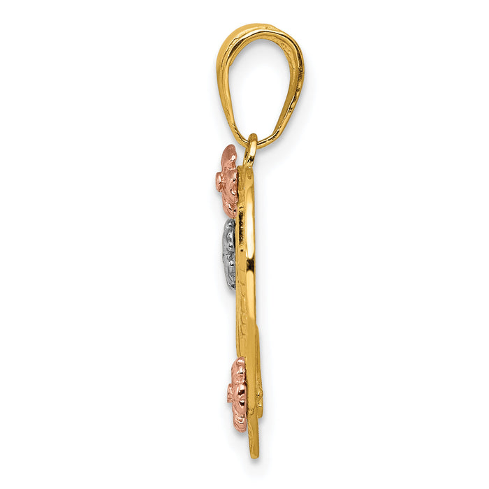 14K Tri-color NANA in Heart with Flowers Pendant-K4083