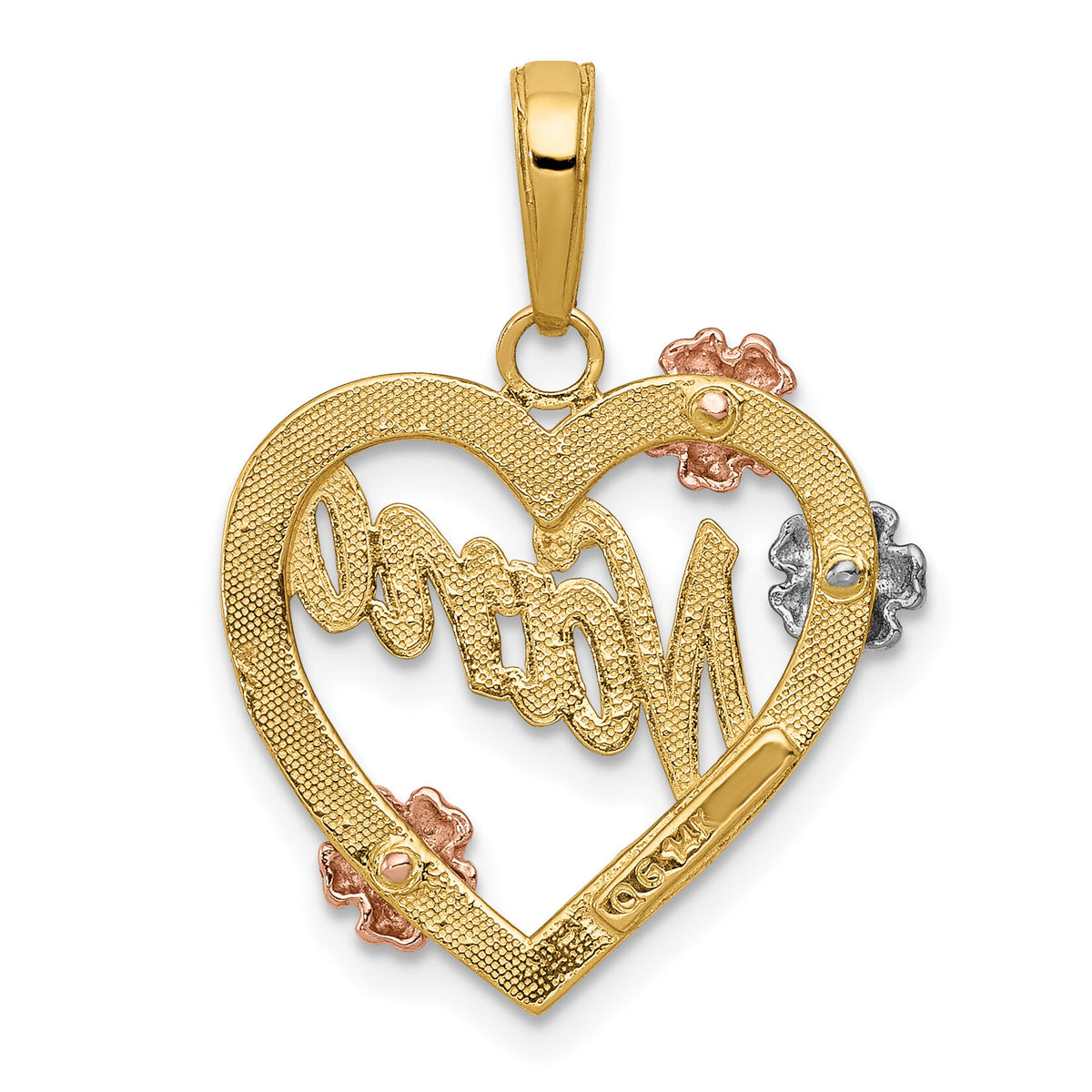 14K Tri-color NANA in Heart with Flowers Pendant-K4083