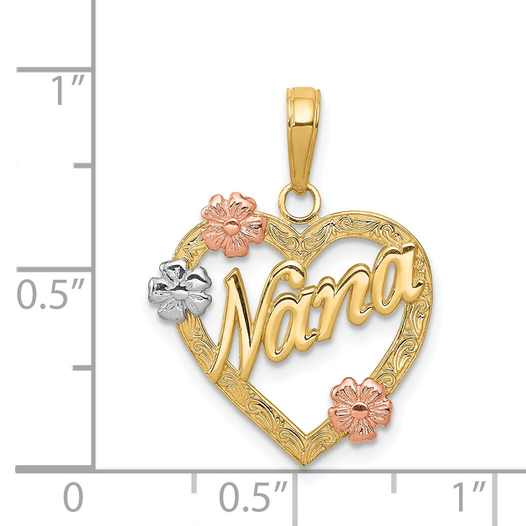 14K Tri-color NANA in Heart with Flowers Pendant-K4083