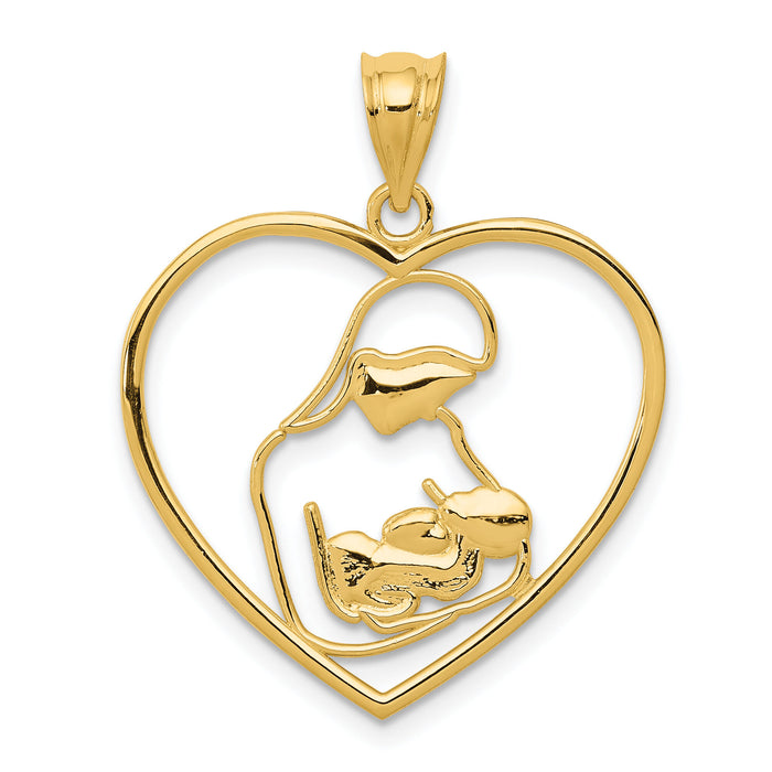 14k Mother and Child in Heart Pendant-K4088