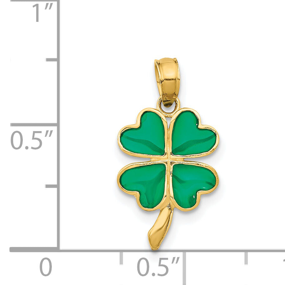 14K 4-Leaf Clover Enameled Pendant-K4097