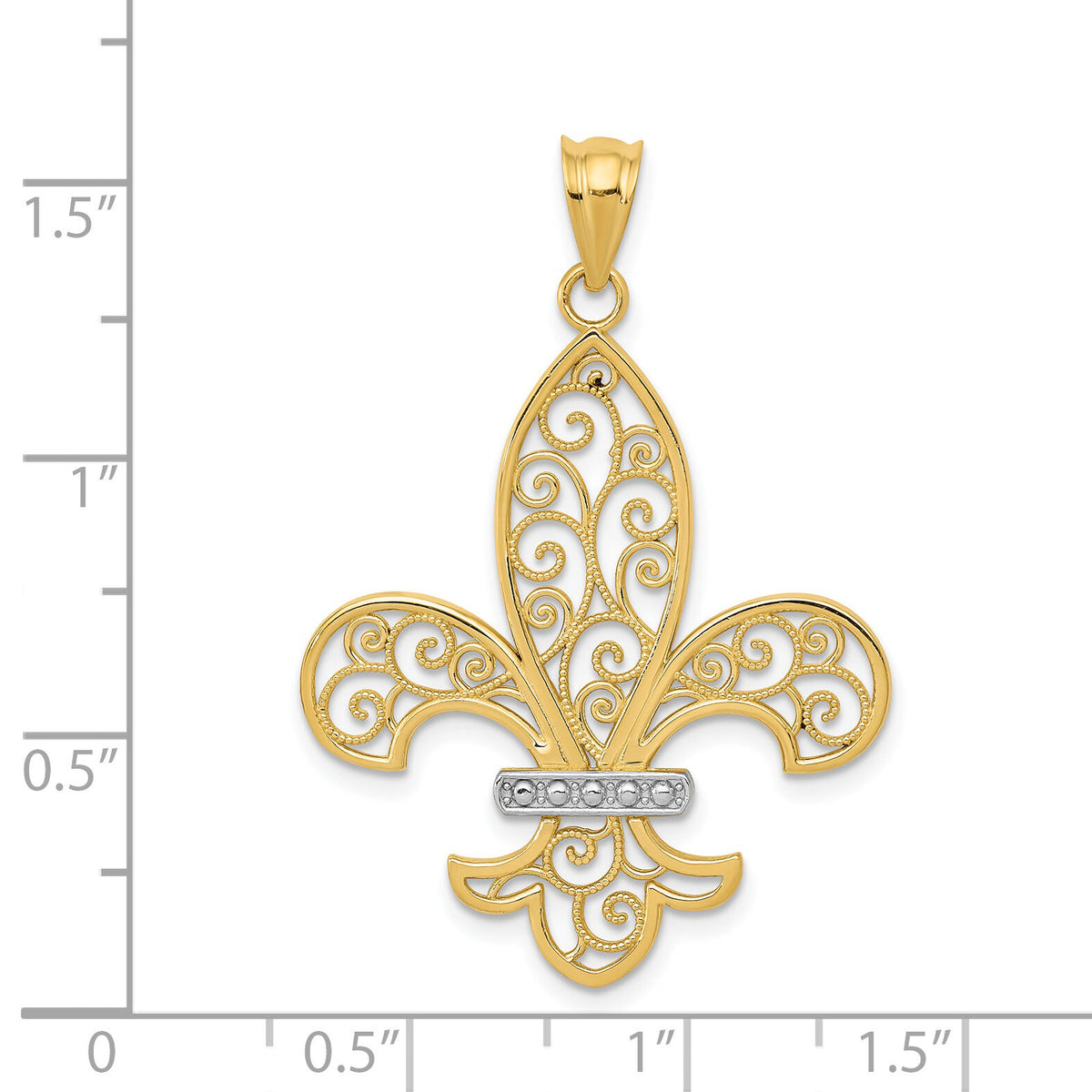 14k and Rhodium Filigree Fleur de Lis Pendant-K4101