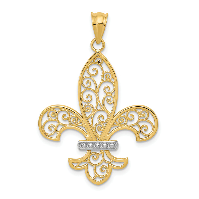 14k and Rhodium Filigree Fleur de Lis Pendant-K4101