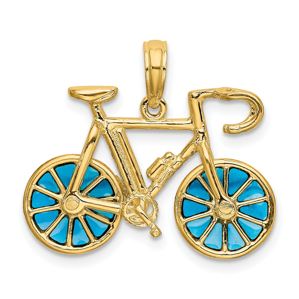 14K 3-D Blue Enameled Moveable Bicycle Pendant-K4143