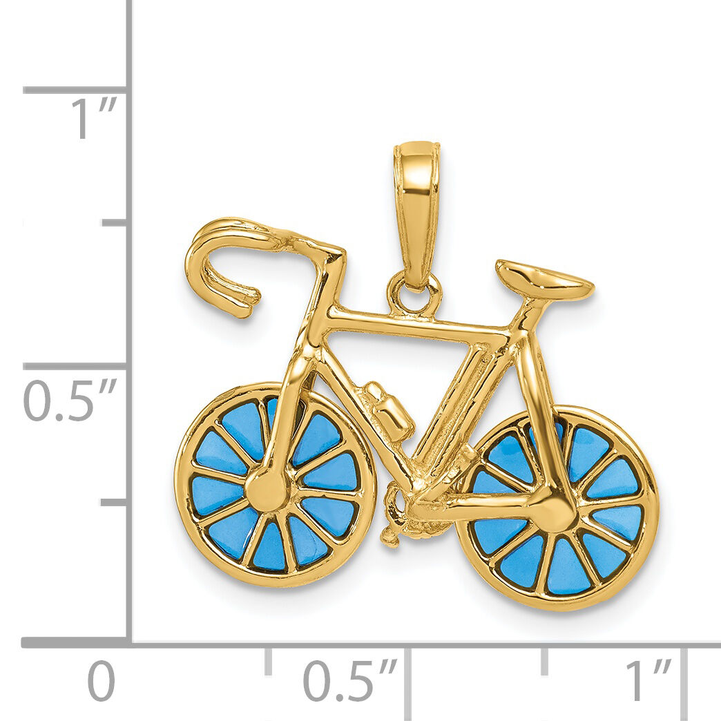 14K 3-D Blue Enameled Moveable Bicycle Pendant-K4143