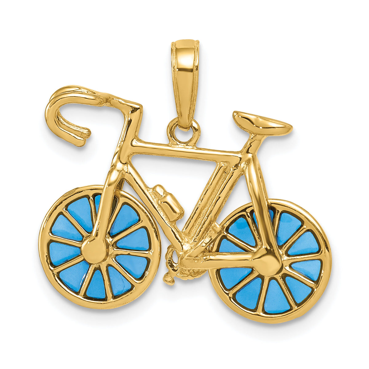 14K 3-D Blue Enameled Moveable Bicycle Pendant-K4143