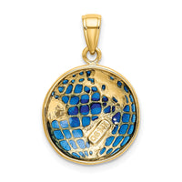 14K Blue Enameled Globe Pendant-K4144