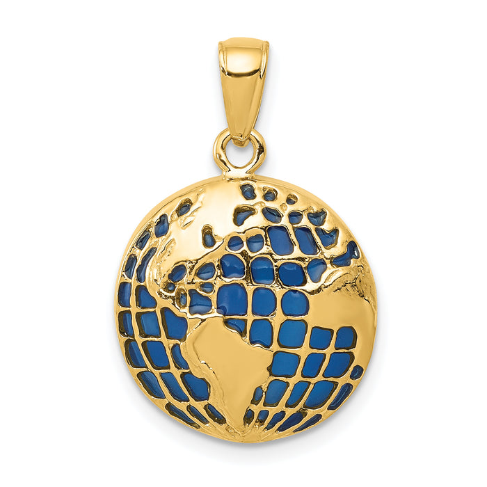 14K Blue Enameled Globe Pendant-K4144
