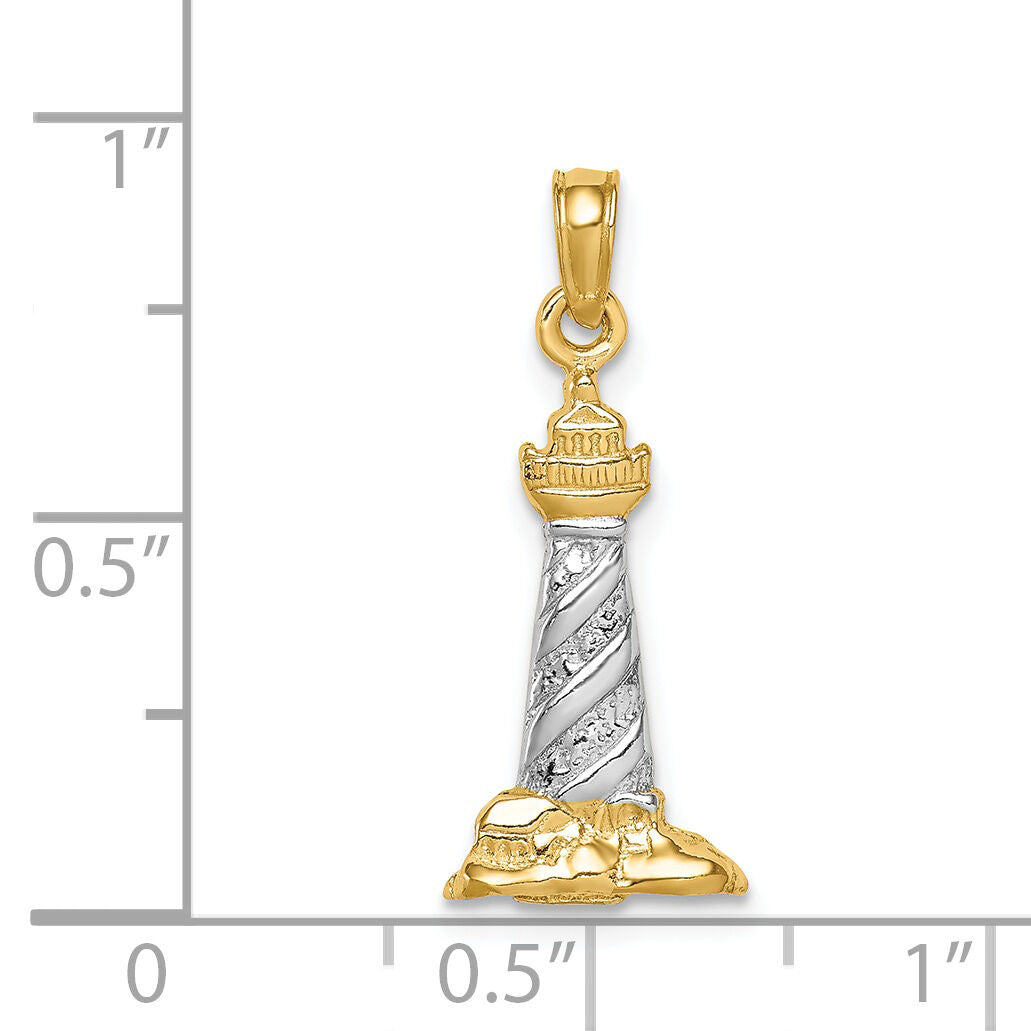 14Kw/Rhodium 3D St. Augustine Lighthouse Pendant-K4146