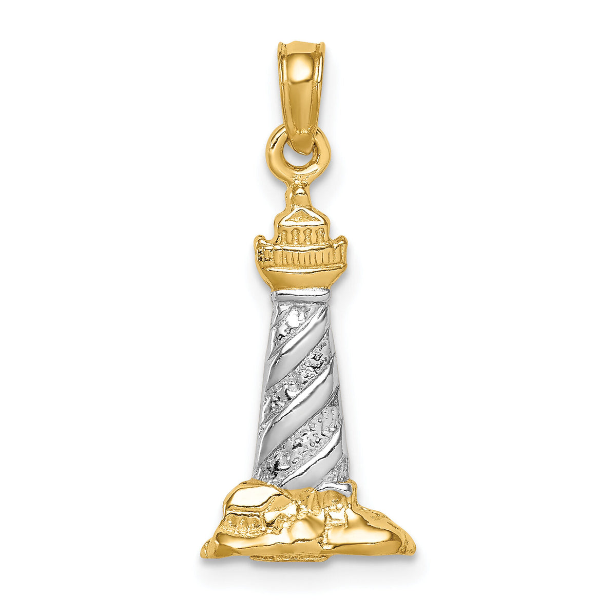 14Kw/Rhodium 3D St. Augustine Lighthouse Pendant-K4146