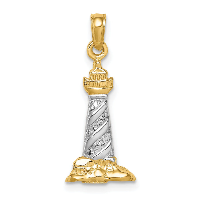 14Kw/Rhodium 3D St. Augustine Lighthouse Pendant-K4146