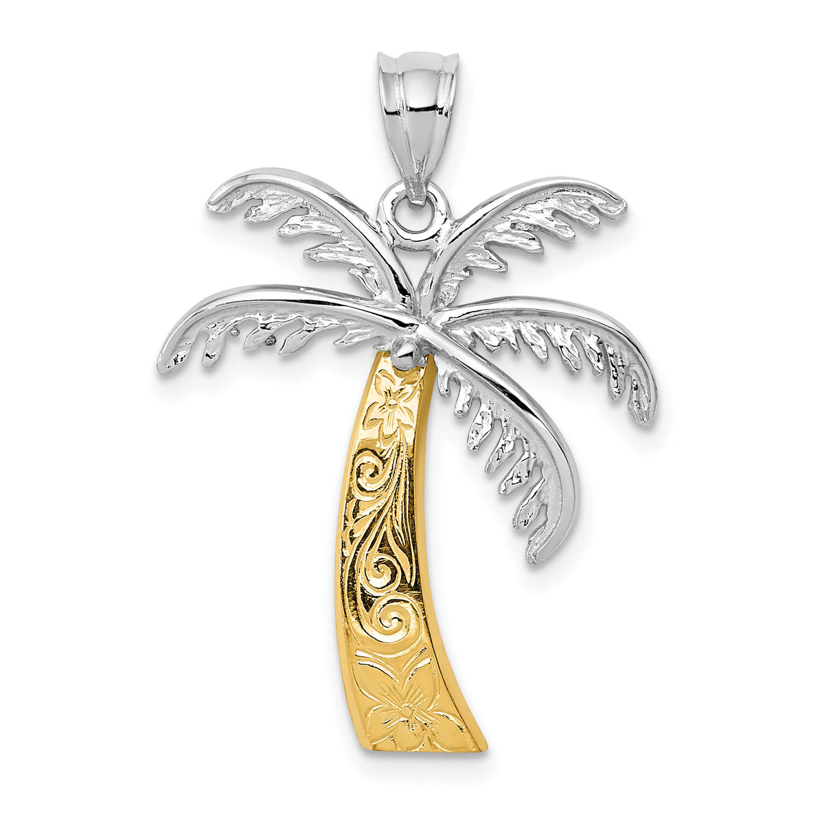 14k Two-tone Palm Tree Pendant-K4158
