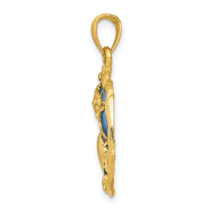 14K Blue Enameled Shell Cluster Pendant-K4166