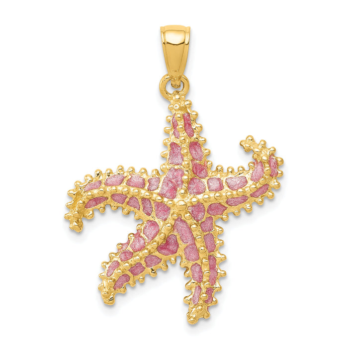 14K Pink Enameled Starfish Pendant-K4176