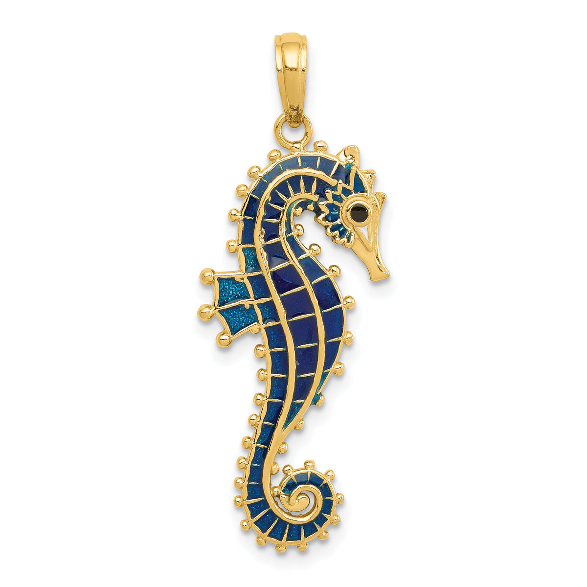 14K 3-D Blue Enameled Seahorse Pendant-K4179