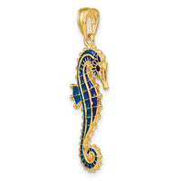 14K 3-D Blue Enameled Seahorse Pendant-K4179