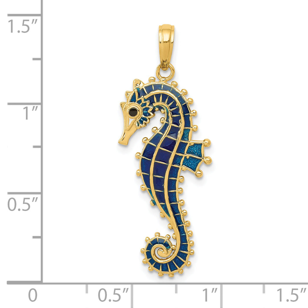 14K 3-D Blue Enameled Seahorse Pendant-K4179