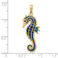 14K 3-D Blue Enameled Seahorse Pendant-K4179