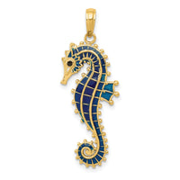 14K 3-D Blue Enameled Seahorse Pendant-K4179