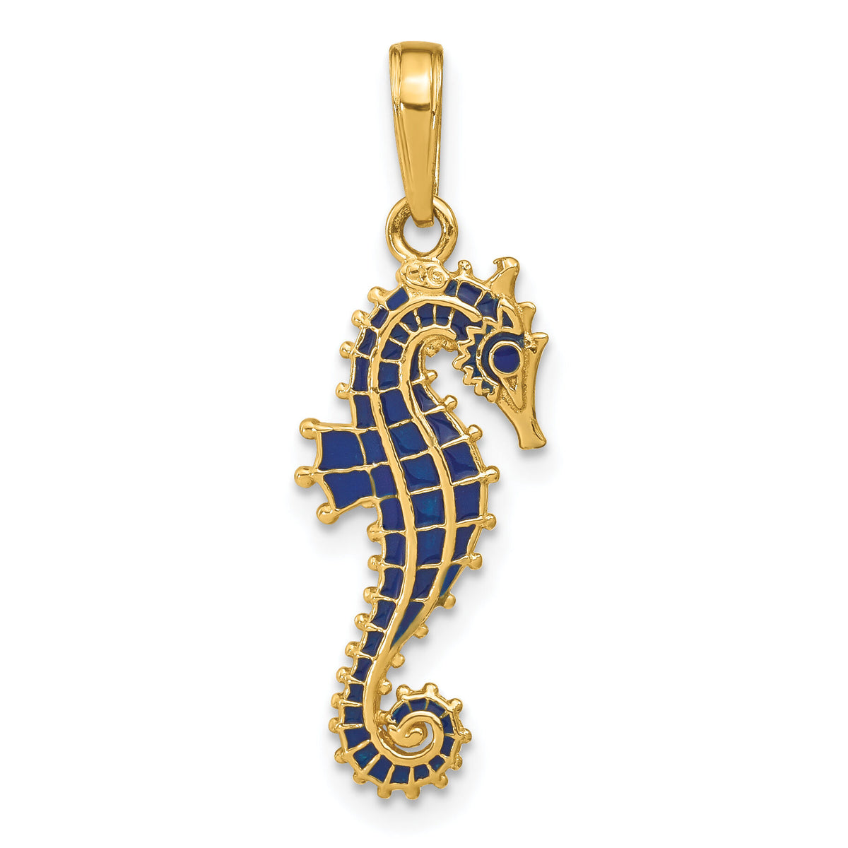 14K 3-D Blue Enameled Seahorse Pendant-K4181