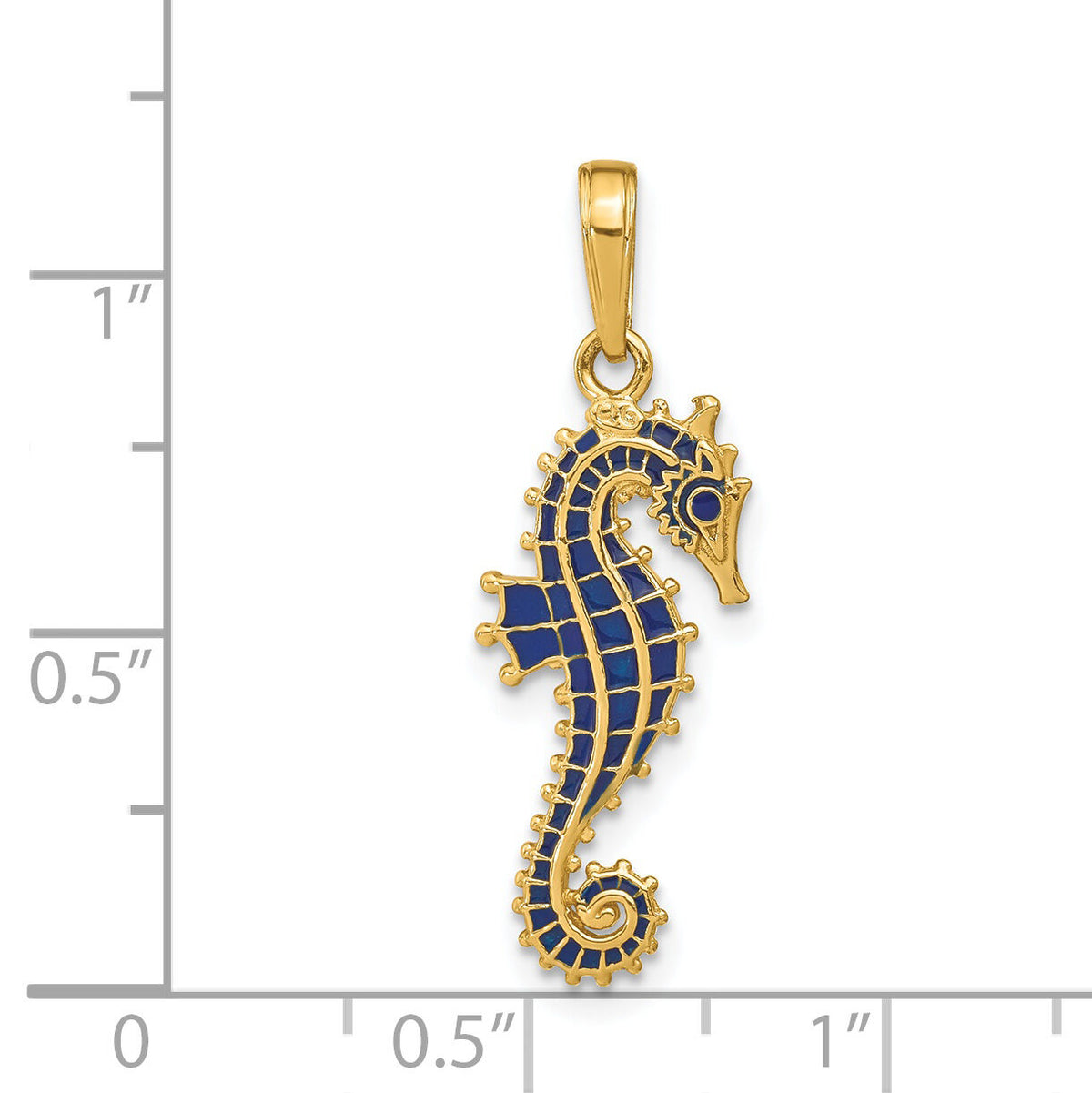 14K 3-D Blue Enameled Seahorse Pendant-K4181