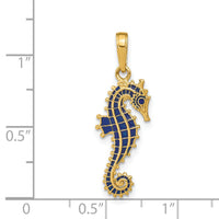 14K 3-D Blue Enameled Seahorse Pendant-K4181