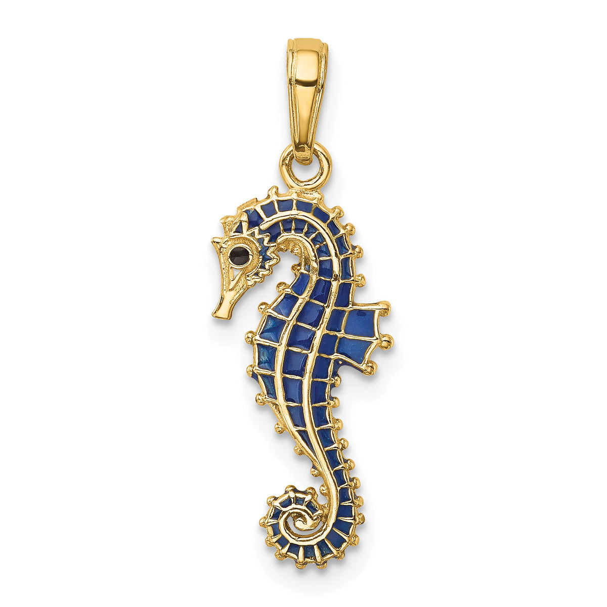 14K 3-D Blue Enameled Seahorse Pendant-K4181